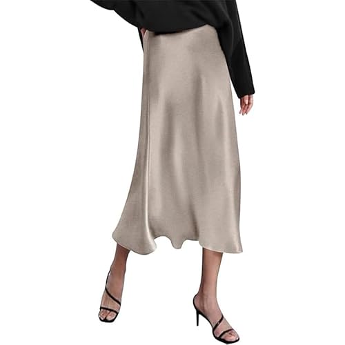 ZUOLAIYIN Satin Solid Color Halter Summer Women's Acetate Long Skirt Khaki S von ZUOLAIYIN