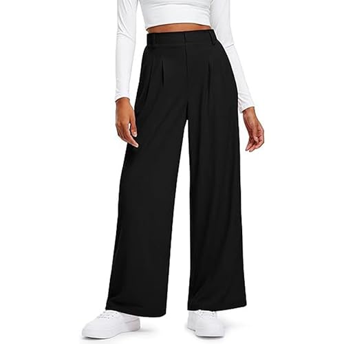 ZUOLAIYIN Solid Color Elastic High Waist Casual Pocket Wide Leg Pants Work Business Loose Women's Trousers Black M von ZUOLAIYIN