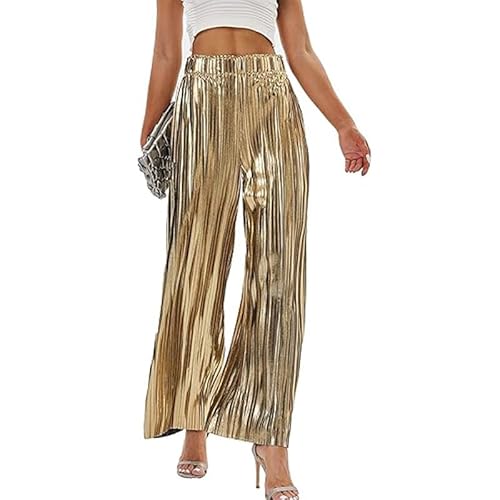 ZUOLAIYIN Women Pleated Wide Leg Pants Party Fashion Comfortable High Waisted Pants Gold XXL von ZUOLAIYIN