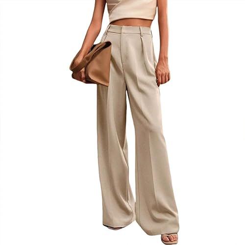 ZUOLAIYIN Women's High Waist Casual Loose Straight Leg Wide Leg Suit Pants Apricot M von ZUOLAIYIN
