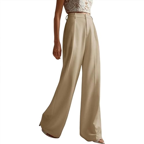 ZUOLAIYIN Women's High Waist Casual Loose Straight Leg Wide Leg Suit Pants Beige L von ZUOLAIYIN