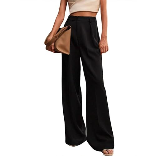 ZUOLAIYIN Women's High Waist Casual Loose Straight Leg Wide Leg Suit Pants Black M von ZUOLAIYIN