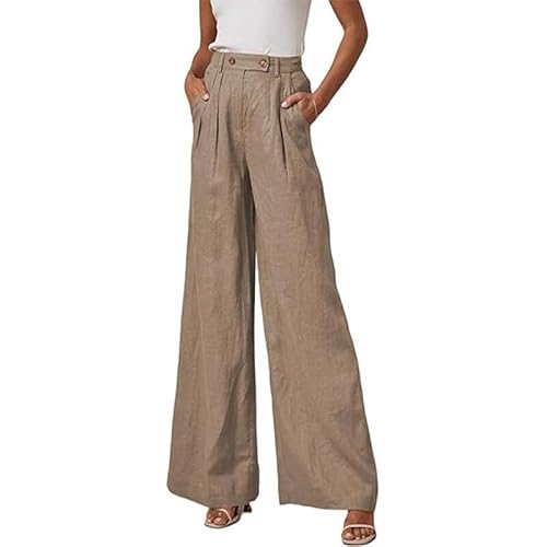 ZUOLAIYIN Women's High-Waisted Loose Casual Comfortable Pockets Wide-Leg Straight-Leg Long Pants Khaki S von ZUOLAIYIN