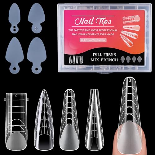 144 Stücke Dual Tips Nägel, Dual Nail Forms Set, 4 Formen Nagelverlängerung Verlängerung mit 48 Stücke Nagelaufkleber, Klare Matte Dual Nail System Form Mould für Mädchen Frauen Maniküre Salons von ZUOQIANG