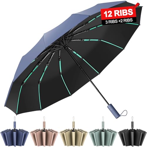 Regenschirm Sturmfest,Taschenschirm für Regen&Sonne, 12 Rippen(3 Rippen+2 Rippen) Tragbarer Rucksack faltbarer großer Regenschirm für Auto, Golf, Männer und Frauen Knirps regenschirm von ZUOYOUZ