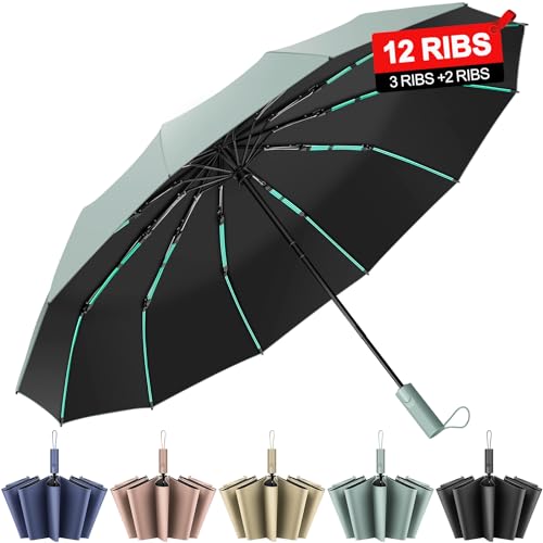 Regenschirm Sturmfest,Taschenschirm für Regen&Sonne, 12 Rippen(3 Rippen+2 Rippen) Tragbarer Rucksack faltbarer großer Regenschirm für Auto, Golf, Männer und Frauen Knirps regenschirm von ZUOYOUZ
