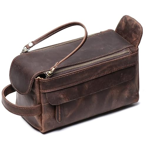 ZUOZUIYQ Männer Frauen Leder Kosmetiktaschen Reisefunktion Make-up Etui Reißverschluss Make Up Organizer Aufbewahrungsbeutel Toilettenartikel Schönheit Waschbeutel (Braun, Einheitsgröße) von ZUOZUIYQ