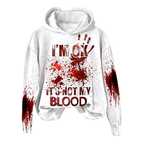 „I'm Ok It's Not My Blood“-Sweatshirt – Halloween-Blut-Hoodies, sarkastischer Humor-Pullover-Hoodie, weiß/schwarze Paar-Trainingsanzug-Hoodies, weich bedruckte blutbefleckte Hoodies, Sweatshirt von ZUREGO