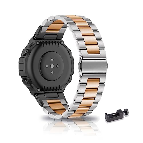 Metall Armband Für Amazfit T-Rex 2 Armband Metall Frauen Männer, Amazfit T-Rex 2 Metallarmband Edelstahl für Männer Kompatibel mit Amazfit T-Rex 2 (I) von ZUREGO