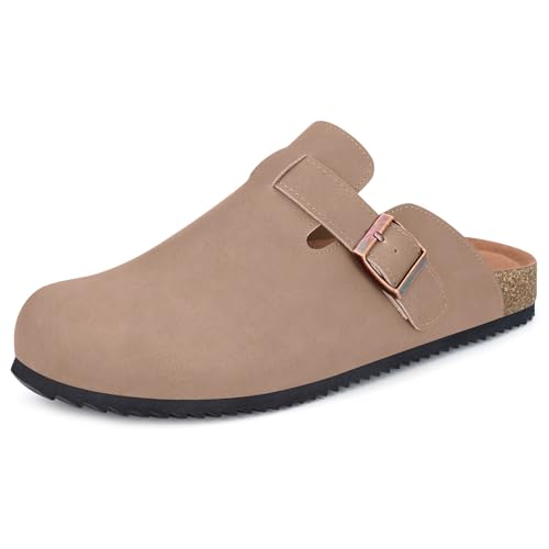 Clog Herren Pantoletten Damen Hausschuhe Unisex Kork-Fußbett Gartenschuhe Frauen Geschlossen Slides Verstellbare Slipper Beige EU43 von ZUSERIS