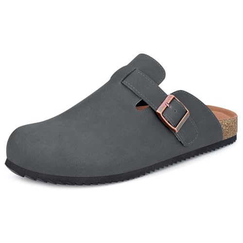 Clog Herren Pantoletten Damen Hausschuhe Unisex Kork-Fußbett Gartenschuhe Frauen Geschlossen Slides Verstellbare Slipper Grau EU43 von ZUSERIS