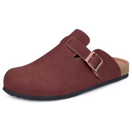 Clog Herren Pantoletten Damen Hausschuhe Unisex Kork-Fußbett Gartenschuhe Frauen Geschlossen Slides Verstellbare Slipper Rot EU42 von ZUSERIS
