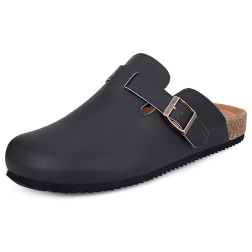 Clog Herren Pantoletten Damen Hausschuhe Unisex Kork-Fußbett Gartenschuhe Frauen Geschlossen Slides Verstellbare Slipper Schwarz EU42 von ZUSERIS