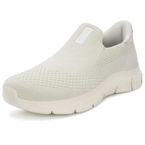 ZUSERIS Damen Herren Mesh Sneaker Slip Ins Sportschuhe Turnschuhe Outdoor Freizeit Fitness Schuhe Einlegesohlen Fußgewölbe Leichte Bequeme Beige 40 von ZUSERIS