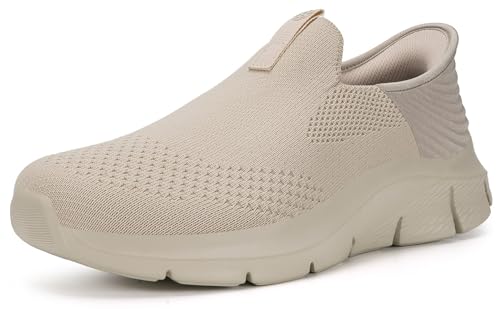 ZUSERIS Damen Herren Mesh Sneaker Slip On Sportschuhe Turnschuhe Outdoor Freizeit Fitness Schuhe Einlegesohlen Fußgewölbe Leichte Bequeme Beige 41 von ZUSERIS