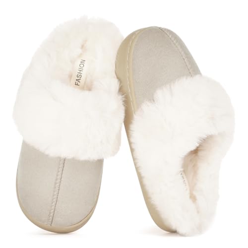 ZUSERIS Hausschuhe Kinder Mädchen Pantoffeln Winter Jungen Slipper Plüsch Warme Hausschuhe Rutschfeste Beige 28-29 EU=Etikettengröße: 190 von ZUSERIS