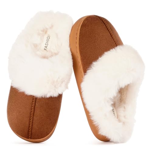 ZUSERIS Hausschuhe Kinder Mädchen Pantoffeln Winter Jungen Slipper Plüsch Warme Hausschuhe Rutschfeste Braun 33.5-34 EU=Etikettengröße: 220 von ZUSERIS