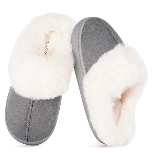 ZUSERIS Hausschuhe Kinder Mädchen Pantoffeln Winter Jungen Slipper Plüsch Warme Hausschuhe Rutschfeste Grau 35.5-36 EU=Etikettengröße: 240 von ZUSERIS
