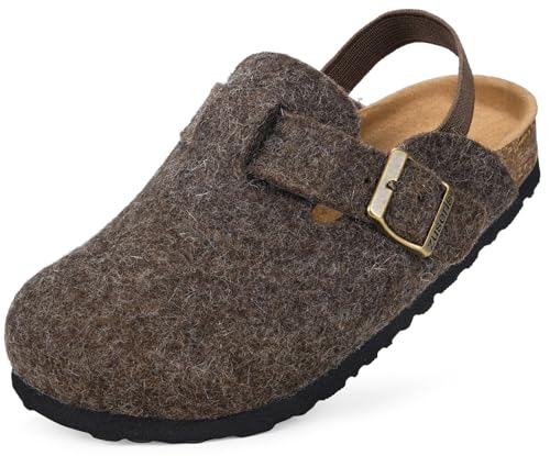 ZUSERIS Kinder Filzpantoffeln Mädchen Jungen Hausschuhe Warme Clogs Verstellbare Pantoffeln Fussbettpantoffel Rutschfest,Braun,23.5/24 EU=Etikettengröße 150 von ZUSERIS