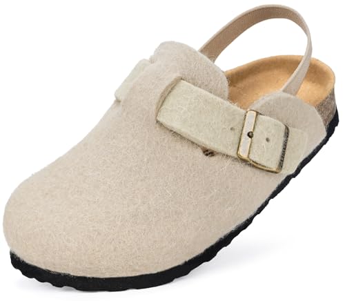 ZUSERIS Kinder Filzpantoffeln Mädchen Jungen Hausschuhe Warme Clogs Verstellbare Pantoffeln Fussbettpantoffel Rutschfest,Beige,29/30 EU=Etikettengröße 190 von ZUSERIS