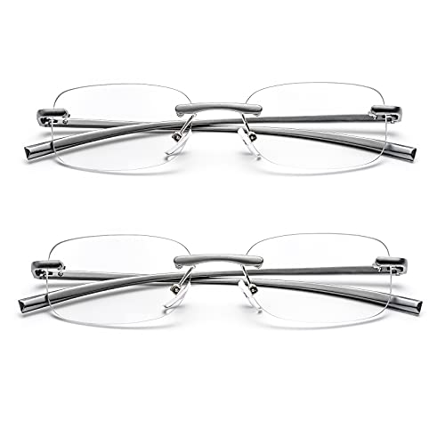 ZUVGEES 2er-Pack Randlos Metall Blaulichtfilter Lesebrille für Herren und Damen mit Federscharnier Lightweight Anti-blaue Computerbrille(2 Stueck, 3.00) von ZUVGEES