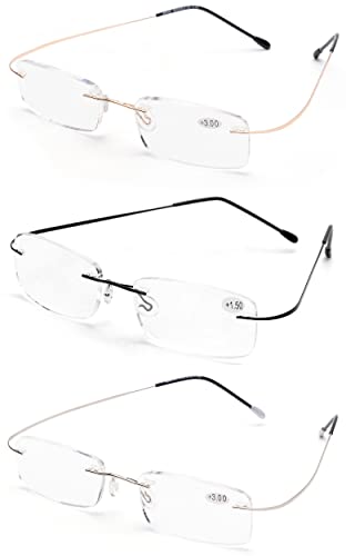 ZUVGEES 3er-Pack Randlos Metall Blaulichtfilter Lesebrille für Herren und Damen Lightweight Anti-blaue Computerbrille (3 Stueck, 2.00) von ZUVGEES