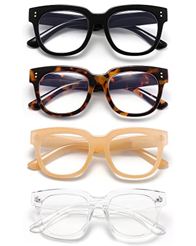 ZUVGEES 4er-Pack Retro Überdimensioniert Blaulichtfilter Lesebrille für Herren und Damen Quadratisch Anti-blaue Computerbrille(4er-pack Gemischt,0.00) von ZUVGEES