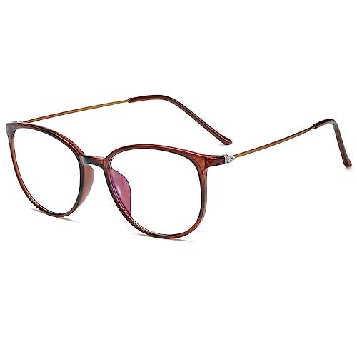 ZUVGEES Mode Runden TR90 Blaulichtfilter Lesebrille für Herren und Damen mit Federscharnier Lightweight Anti-blaue Computerbrille(Braun,250) von ZUVGEES