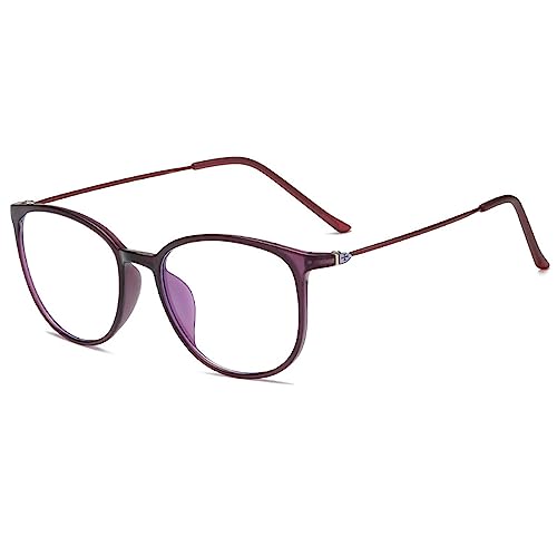ZUVGEES Mode Runden TR90 Blaulichtfilter Lesebrille für Herren und Damen mit Federscharnier Lightweight Anti-blaue Computerbrille(Lila,200) von ZUVGEES