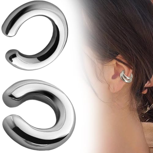 ZUWIJEQ 2 Stück Creolen Ear Cuff Set für Damen, Ohrmanschette Ohrringe Fake Earcuffs Clip Ohrringe Non Piercing Fake Helix Knorpel Wrap Cuff Damen, Silber von ZUWIJEQ