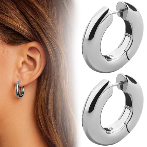 ZUWIJEQ 2 Stück Ohrringe Creolen Set Hypoallergen Klein Creolen Damen Schmuck Kleine Creolen Ohrringe für Damen Herren Chirurgenstahl Knorpel Huggie Ohrringe Snug Lobe Nase Lippen Piercing, Silber von ZUWIJEQ