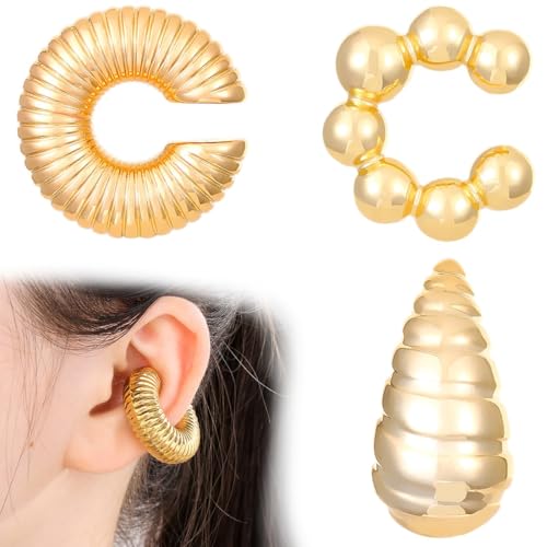 ZUWIJEQ 3 Stück Ear Cuff Set für Damen, Ohrringe Creolen, Ohrmanschette, Fake Piercings, Earcuffs Clip Non Piercing, Helix Knorpel Wrap Cuff, Gold von ZUWIJEQ