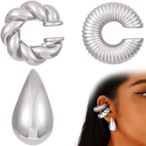 ZUWIJEQ 3er Set Ohrringe Creolen, Ear Cuffs für Damen - Silber von ZUWIJEQ