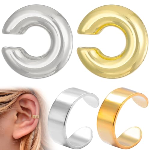 ZUWIJEQ 4 Stück Ohrringe Creolen, Ear Cuff Set für Damen, Ohrmanschette Fake Piercings, Earcuffs Clip Non Piercing Helix Knorpel Wrap Cuff von ZUWIJEQ