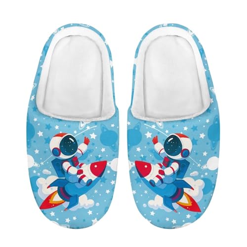 ZUXONGSY Astronaut auf einer Rakete Warme Jungen Hausschuhe Weiche Bequeme Atmungsaktive Leicht Slippers fürs Schlafzimmer Warme rutschfeste Sohle Waschbare für Kinder von ZUXONGSY