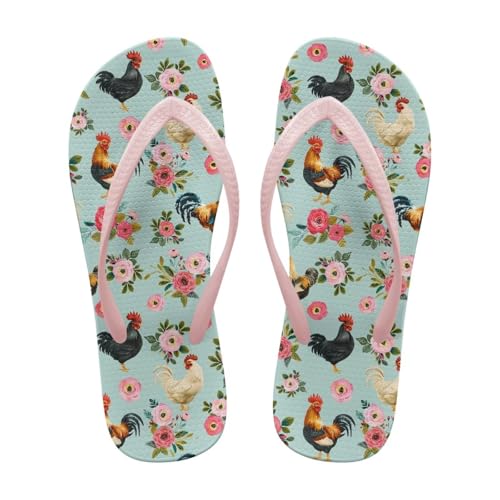 ZUXONGSY Blue Rooster Flip Flops Ladies Elegant, Flowers Ladies Flip Flops for Home Anti Slip Sole Platform Sandals for Bathroom 38EU von ZUXONGSY