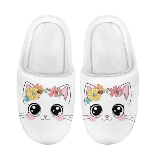 ZUXONGSY Blumenkatzenmiene Warme Mädchen Hausschuhe Bequeme Pantoffeln Weiche Slippers für Den Innenbereich Waschbare Drinnen und Draußen Winter von ZUXONGSY