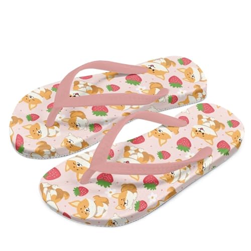 ZUXONGSY Corgi Erdbeere Flip Flops Kinder Wasserdicht für Mädchen Flip Flops & Zehenstegsandalen,Mit Memory Foam Pool Sliders für Vorschulkind 4-6 Jährige von ZUXONGSY