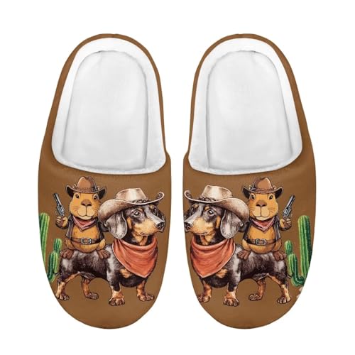 ZUXONGSY Cowboy-Kapibaras Hausschuhe Junge Mädchen Plüsch House Slippers Weiche Bequeme Puschen mit Geschlossener Spitze Kuschelige Scuff Winter Wärme von ZUXONGSY
