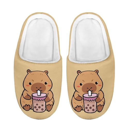 ZUXONGSY Kapibara, das Milchtee trinkt Rutschfest Indoor Pantoffeln fürs Schlafzimmer Bequeme Weicher Kuschelige Atmungsaktive House Slippers als stylisches Geschenk Kinder von ZUXONGSY
