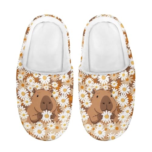 ZUXONGSY Kapibara, das in Blumen versteckt ist Warme Plüsch Pantoffeln Mädchen Kuschelige Slipper Schlapfen Atmungsaktive Hüttenschuhe drinnen und draußen von ZUXONGSY