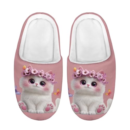 ZUXONGSY Katze mit Krans Hausschuhe Mädchen Trendiger Hausschlappen Weicher Atmungsaktive Slipper für zu Hause Mit Rutschfest Sohle Mit geschlossener spitze von ZUXONGSY