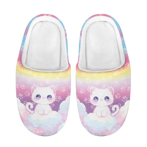 ZUXONGSY Katzen auf bunten Wolken Weiche Slippers Kinder Mädchen Kuschelige Flauschig House Shoes Trendiger Hüttenschuhe für den Innenbereich Schlafzimmer Waschbare von ZUXONGSY