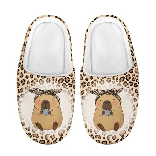 ZUXONGSY Leopardmuster-Hintergrund Kapibara Winter Baumwolle Hausschuhe Kinder Kuschelige Pantoffeln Leicht Atmungsaktive Hüttenschuhe Unisex Drinnen und Draußen von ZUXONGSY