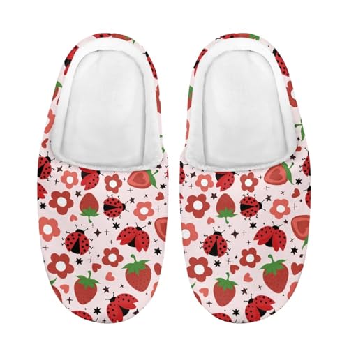 ZUXONGSY Marienkäfer Winter Baumwolle Hausschuhe Kinder Kuschelige Slipper Rutschfest Atmungsaktive Loafer für Mädchen drinnen und draußen von ZUXONGSY