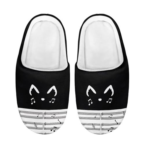 ZUXONGSY Musiknoten-Katzenemoji Winter Baumwolle Hausschuhe Kinder Kuschelige Pantoffeln Leicht Atmungsaktive Hüttenschuhe Unisex Drinnen und Draußen von ZUXONGSY