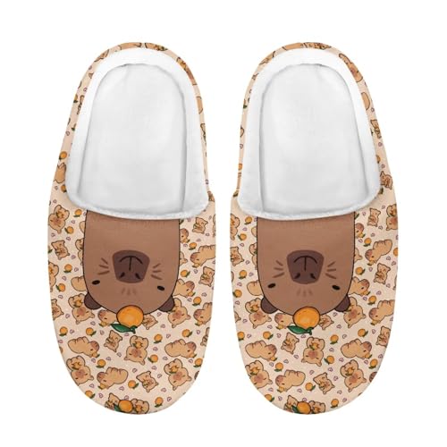 ZUXONGSY Orange und Kapibara Hausschuhe Junge Mädchen Flauschig House Slippers Weiche Bequeme Puschen mit Geschlossener Spitze Winter Wärme von ZUXONGSY