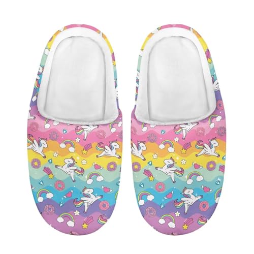 ZUXONGSY Regenbogenweißes Pony Rutschfest Indoor Pantoffeln Mädchen Leicht Puschen Flauschig Hüttenschuhe Slipper Drinnen und Draußen Als Stylisches Geschenk von ZUXONGSY