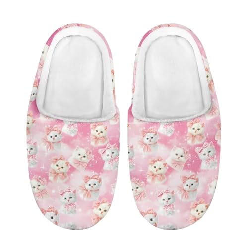 ZUXONGSY Schleifenkatzen Winter Baumwolle Hausschuhe Kinder Kuschelige Slipper Rutschfest Atmungsaktive Loafer für Mädchen drinnen und draußen von ZUXONGSY