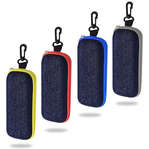 ZUYIST 4 Stück Brillenetui, Tragbare Denim-Brillenetui mit Karabiner Klein Harte Sonnenbrille Etui mit Reißverschluss für Damen Herren Mädchen 16,5 * 4cm/6.49x1.57in von ZUYIST
